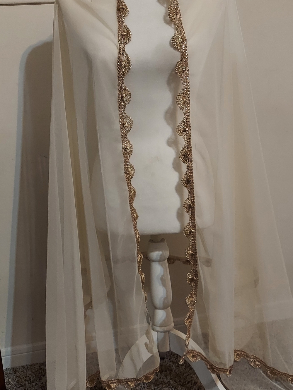 Sheer Ivory Dupatta with Gold Trim